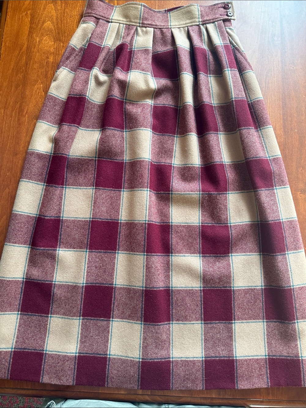 Vintage Pendleton 100% Virgin Wool Buffalo Check Midi Skirt 26” Waist A-line USA - Picture 2 of 14